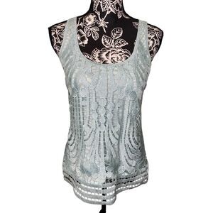 Boho Crochet Lace Tank Top Mint Sleeveless Sheer Festival Beach Layering Top
